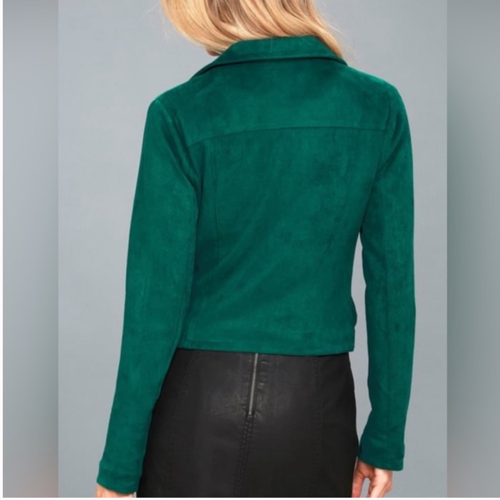 A. calin Teal Faux Suede Belted Moto Style Jacket Size Medium - Picture 3 of 9